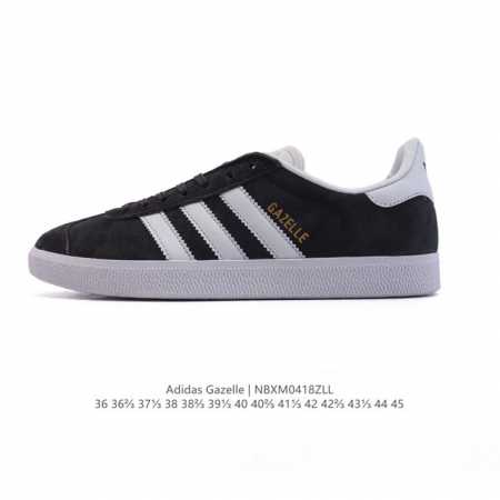 阿迪达斯 Adidas 三叶草Gazelle系列休闲鞋男女经典运动鞋，鞋身特殊的猪八皮革材质和简单百搭的特点，让 Gazelle 一直活跃在街头。T字鞋头、压模 - 点击图像关闭