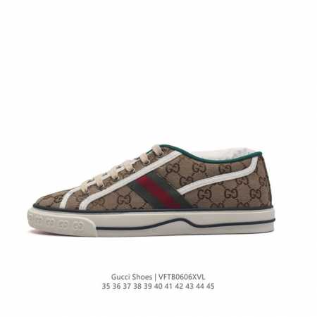 Gucci 古奇 小白鞋 古驰奢侈品男女运动鞋休闲鞋子 Gucci Tennis 1977老花帆布鞋，经典耐穿复古感满满的gucci老花帆布鞋老花满印板鞋 红绿 - 点击图像关闭