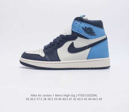 头层皮 耐克 Nike Air Jordan 1 Retro High Og 乔丹一代aj1 乔1 Aj1 篮球鞋复刻运动鞋 皮面高帮板鞋的设计灵感源自运动夹克 - 点击图像关闭