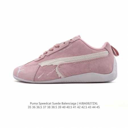Puma 彪马 X Balenciaga巴黎世家 Speedcat 系列运动鞋 薄底鞋 牛皮绒面革 圆头做旧磨损 低帮 生活休闲鞋，极速赛车系列 复古运动休闲跑 - 点击图像关闭