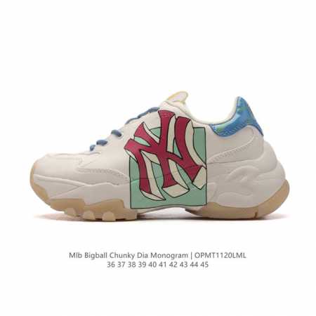韩国mlb 男女复古老爹 Mlb Bigball Chunky Dia Mono 复古印花 男女厚底增高纽约洋基队老爹运动休闲鞋 ，Mlb他们家老爹鞋一直都是深 - 点击图像关闭
