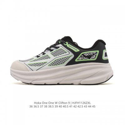 Hoka One One 升级款 Clifton 9 克利夫顿9代 男女士休闲跑步鞋轻量缓震运动鞋。此次，Clifton 9 厚了也轻了。非凡脚感，更厚更轻更稳