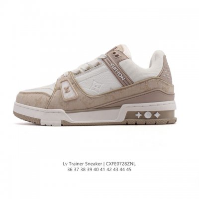 帝王版 路易威登 Louis Vuitton Lv路易威登板鞋 时尚运动鞋潮厚底增高男女鞋。舒适防滑底和百搭性霸屏整个时尚娱乐圈，细节调整完美主义！采用柔软皮革