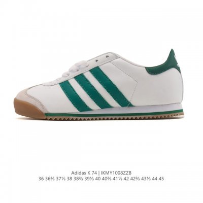 新品 阿迪达斯 Adidas T头鞋 K 74经典薄底运动鞋男女阿迪达斯官方三叶草 推荐脚型偏胖选大半码 合成革皮革 时尚休闲 耐磨透气 低帮 板鞋 男女同款。