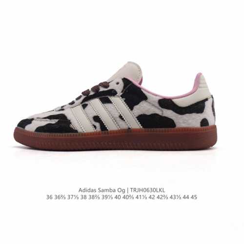公司级 阿迪达斯 德训鞋 Adidas Originals Samba Og Shoes 经典运动鞋小白鞋 T头鞋 奶牛斑点毛绒织物鞋面男女士板鞋 彰显休闲摩登