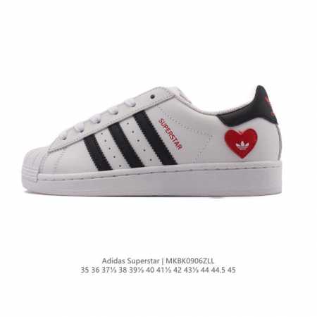 阿迪达斯 Adidas Superstar 2025年新款鞋子 经典贝壳头系列 新款休闲板鞋潮流男女士运动鞋 。鞋面皮革拼接材质 标志性的贝壳鞋头，简约的线条。 - 点击图像关闭