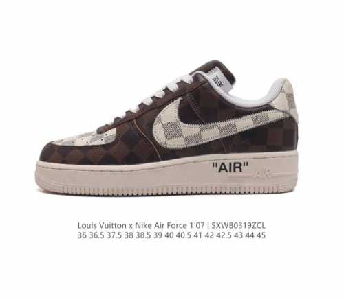 特价 Louis Vuitton X Nike Air Force 1 Low 路易威登联名 耐克 空军一号 Af1 低帮百搭休闲厚底增高运动板鞋 柔软 弹性十