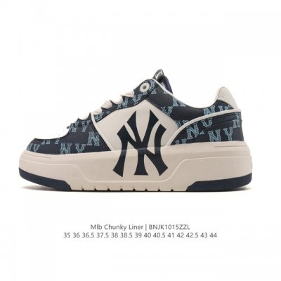 Mlb Chunky Liner Basic 人气单品学长鞋系列轻量增高厚底百搭休闲运动板鞋，皮革拼接男女轻便胶鞋 高级街头休閒品牌鞋。Mlb Chunky L