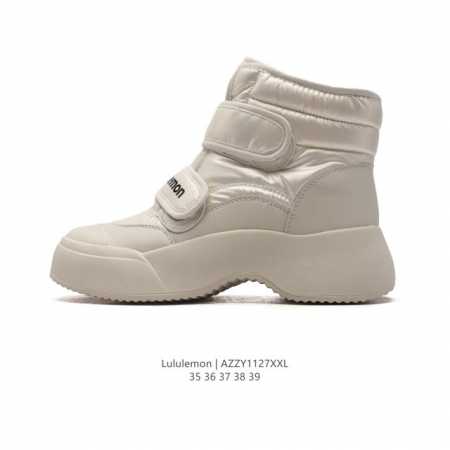 公司级 露露 Lululemon 雪地靴 保暖耐磨防滑 防泼水加绒棉鞋warm Hug Mid抱抱鞋 短筒 厚底增高户外登山雪地靴 女款。鞋带是魔术贴设计，穿脱 - 点击图像关闭