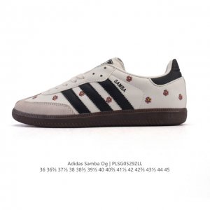 真标 阿迪达斯 德训鞋 Adidas Originals Samba Og Shoes 经典运动鞋 刺绣花朵 小白鞋 T头鞋 男女鞋 彰显休闲摩登风情的时尚经典