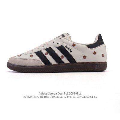 真标 阿迪达斯 德训鞋 Adidas Originals Samba Og Shoes 经典运动鞋 刺绣花朵 小白鞋 T头鞋 男女鞋 彰显休闲摩登风情的时尚经典