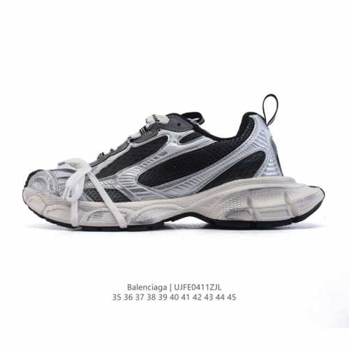 公司级 巴黎世家 Balenciaga 3Xl Sneakers 巴黎世家 十代网布系带低帮走秀复古老爹运动鞋 透气网面材料和聚氨酯 磨损效果 鞋头边缘和后帮