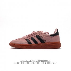 阿迪达斯 Adidas HANDBALL SPEZIAL 低帮三叶草学院风复古休闲板鞋 德训鞋 橡胶底柔软皮革经典运动鞋板鞋。圆头、缝合拼接设计、正面绑带、鞋舌