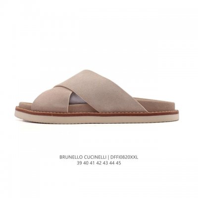 新品公司级 Brunello Cucinelli 意大利奢侈品牌 奢侈品 男士 绒面革凉拖 Beige 露趾鱼嘴拖鞋勃肯拖鞋休闲外穿拖鞋Bc勃肯鞋2025夏秋新