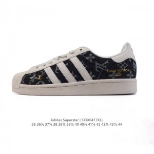 公司级 阿迪达斯 Adidas Superstar 2025年新款鞋子 蛇年新款 路易威登联名 经典贝壳头系列 新款休闲板鞋潮流男女士运动鞋 鞋面帆布织物拼接材