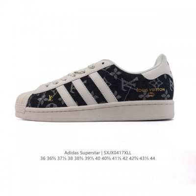 公司级 阿迪达斯 Adidas Superstar 2025年新款鞋子 蛇年新款 路易威登联名 经典贝壳头系列 新款休闲板鞋潮流男女士运动鞋 鞋面帆布织物拼接材