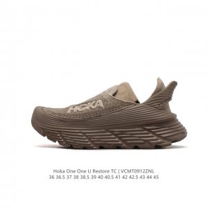 公司级 Hoka One One Restore 弹性舒适减震防滑 低帮 涉溪鞋 休闲跑步鞋 男女同款 一脚蹬 沙滩凉拖鞋。简评一下：1.做工：很细致，没发现溢