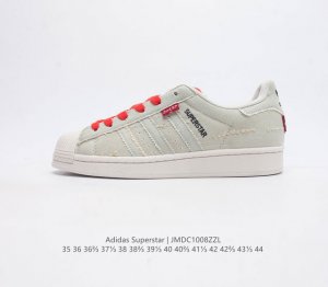 头层皮 阿迪达斯 Adidas Superstar 三叶草经典贝壳头系列 新款休闲板鞋潮流男女士运动鞋 鞋面柔软皮革材质 标志性的贝壳鞋头 锯齿三条纹 简约的线