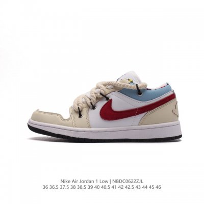 头层皮 Nike 耐克 原楦原纸版开发版型，采用牛培移膜软皮革材质鞋面，中底注胶孔内置真Sole气垫耐克Nike Air Jordan 1 Low GS Whi