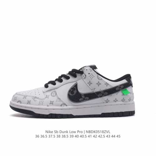 真标 耐克 Nike Sb Dunk Low Pro X Lv 路易威登 联名 复古低帮休闲运动滑板板鞋。采用脚感柔软舒适zoomair气垫，有效吸收滑板等极限