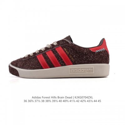 新品 阿迪达斯 Adidas Forest Hills联名款轻便缓震透气跑步运动鞋 防滑耐磨 舒适 时尚 运动休闲鞋 Brain Dead联名 黑色鞋面采用长毛