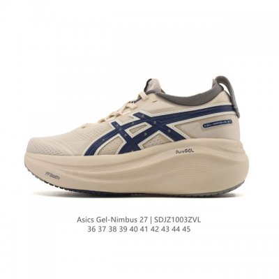 公司级 Asics亚瑟士升级Gel-Nimbus 27男款跑鞋透气缓震回弹跑鞋N27跑步鞋该鞋款专为提高跑者舒适度和运动表现而设计，搭载了新型鞋面材料和更强的缓