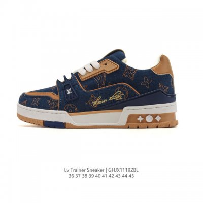 公司级 路易威登 Louis Vuitton Lv路易威登板鞋 时尚运动鞋潮厚底增高男女鞋。舒适防滑底和百搭性霸屏整个时尚娱乐圈，细节调整完美主义！采用柔软帆布