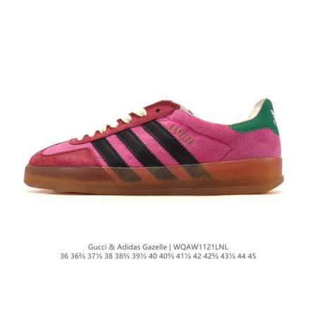 阿迪达斯 Adidas Originals X Gucci Gazelle 阿迪古驰联名经典休闲板鞋 复古男女运动鞋，融汇两个品牌丰富且历史悠久的典藏元素, A - 点击图像关闭