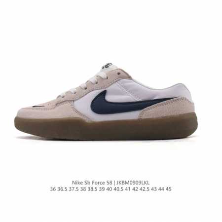 耐克Nike Sb Force 58 运动滑板鞋。这是一款将前沿创新带入街头的单品，它具有硫化杯底，具有出色的耐用性和灵活性。使用柔软皮革拼接，在饰面上放置通风 - 点击图像关闭