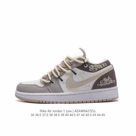 Nike 耐克 原楦原纸版开发版型，采用牛培移膜软皮革材质鞋面，中底注胶孔内置真sole气垫耐克nike Air Jordan 1 Low Gs White B - 点击图像关闭