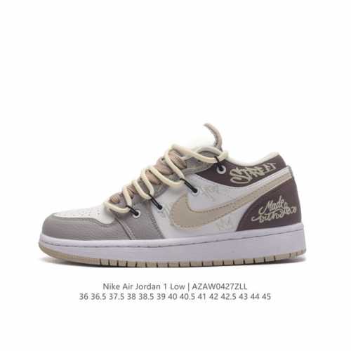 Nike 耐克 原楦原纸版开发版型，采用牛培移膜软皮革材质鞋面，中底注胶孔内置真sole气垫耐克nike Air Jordan 1 Low Gs White B