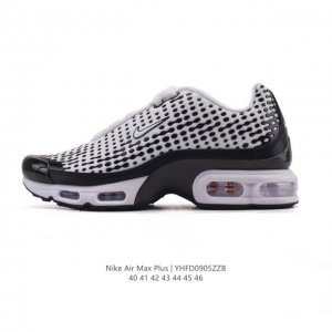 Nike 耐克 男子休闲鞋气垫缓震跑步鞋 Air Max plus 运动鞋 造型超讨喜！鞋面以帆布和织物材质包裹，保证了轻薄透气，更适合夏季穿着。鞋侧 鱼骨 形