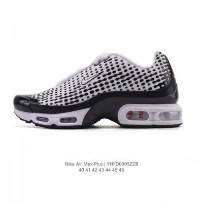 Nike 耐克 男子休闲鞋气垫缓震跑步鞋 Air Max plus 运动鞋 造型超讨喜！鞋面以帆布和织物材质包裹，保证了轻薄透气，更适合夏季穿着。鞋侧 鱼骨 形