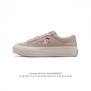 匡威 Converse One Star X Hello Kitty 联名款低帮休闲板鞋 #联名结合经典的鞋款 水晶大底 侧面星星中暗中观察的小猫 呈现风格极为