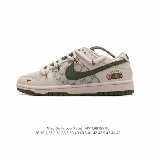 公司级 耐克 Nike Dunk Low Retro 运动鞋 解构绑带 双鞋带 Gucci联名 复古板鞋。作为 80 年代经典篮球鞋款，起初专为硬木球场打造，后