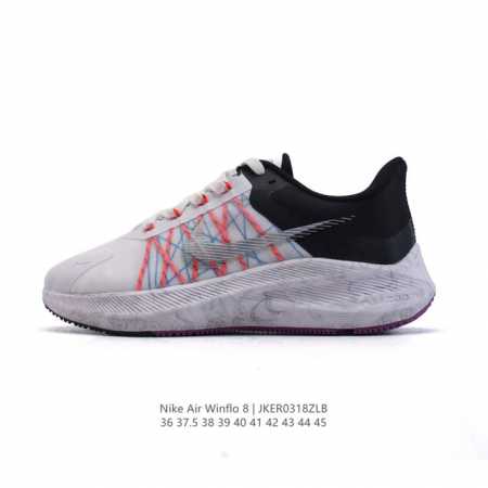 140 耐克 男女鞋 Nike 耐克 Zoom Winflo 8 登月8代 气垫减震飞线透气运动跑步鞋，鞋面在前足部位采用半透明设计结合内层打孔细节，透气舒适。 - 点击图像关闭