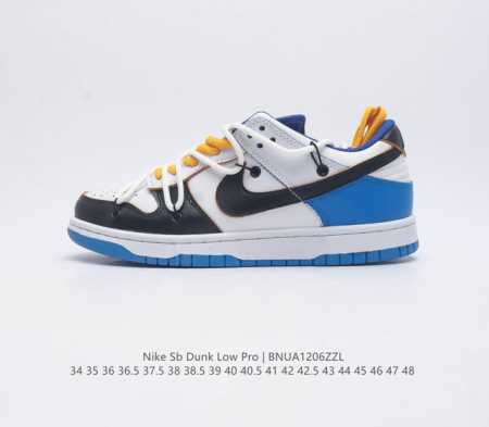 耐克 联名 Nike Dunk Low Lthr Ow 解构绑带滑板鞋 Sb系列经典复古运动鞋 双鞋带系统延续了今年的代表性风格 搭配亮色鞋带 保持了 Dunk - 点击图像关闭