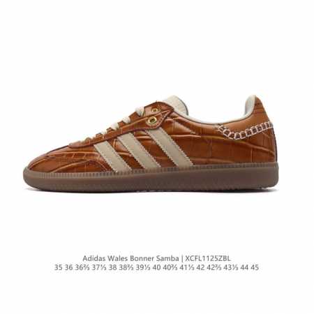 阿迪达斯 德训鞋 经典复古低帮休闲运动慢跑鞋wales Bonner X Adidas 2024 全新秋冬系列联名鞋款 经典运动板鞋。该鞋采用皮革制成，含别致缝 - 点击图像关闭