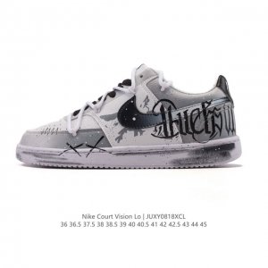 公司级 耐克Nike Court Vision Low 校园风低帮复古篮球板鞋男女运动鞋 解构绑带 双鞋带。延续80年代复古篮球鞋，添加学院风细节。皮革组合鞋面