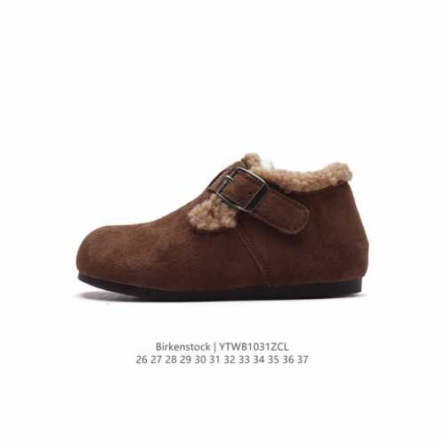 童鞋 Birkenstock Boston VL 勃肯儿童运动休闲鞋 加绒加毛 秋冬新款低帮靴子 绒面金属针扣软木底包头雪地靴 天鹅绒般的绒面革赋子休闲的经典外