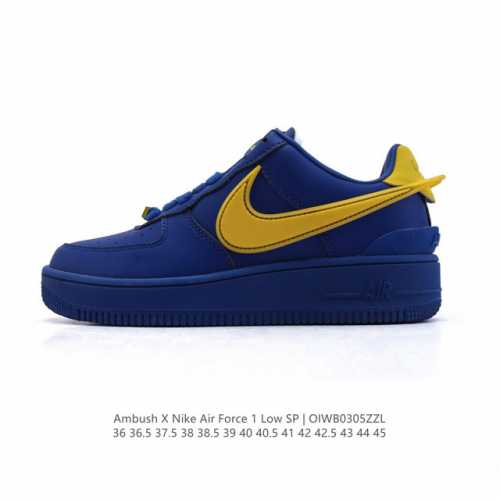 耐克 空军一号 Af1 低帮休闲板鞋 Ambush X Nk Air Force 7 Low Sp 空军一号联名标志性的Swoosh延伸至鞋跟之外，鞋舌和鞋垫上