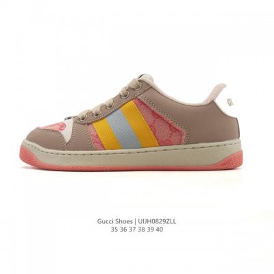 高品质 古驰女鞋 Gucci Screener系列做旧脏脏鞋 时尚厚底增高复古板鞋潮运动鞋，复古学院风款式与融入怀旧运动服风格的面料风靡数十年，不同风格演绎出的
