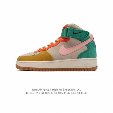 耐克 Nike Air Force 1 ‘07 High 空军一号 Af1 高帮魔术贴百搭休闲厚底增高运动板鞋时尚男女鞋，柔软、弹性十足的缓震性能和出色的中底设 - 点击图像关闭