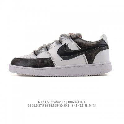 公司级 耐克Nike Court Vision Low 校园风低帮复古篮球板鞋运动鞋。延续80年代复古篮球鞋，添加学院风细节。皮革组合鞋面，利落风格，重现复古篮