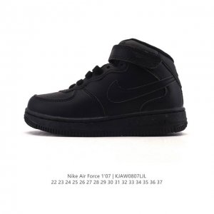 童鞋 耐克 Nike Air Force 1 ‘07 空军一号 小白鞋 Af1 中帮魔术贴百搭休闲运动板鞋。Nike Air Force 1 '07 Mid 空