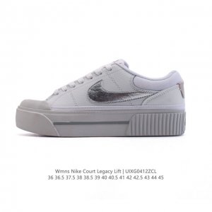 Nike 耐克 Court Legacy Lift 男女士运动鞋 运动厚底小白鞋 复古休闲鞋，上部和合成的 Strati 重叠,增加纹理、深度和透气性。 刺绣细
