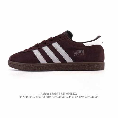 新品 阿迪达斯 Adidas Stadt 舒适透气 百搭潮流 复古时尚 德训鞋 柔软舒适 防滑耐磨 低帮 运动板鞋 男女同款。休闲鞋特色：设计师大胆选择粉色打底
