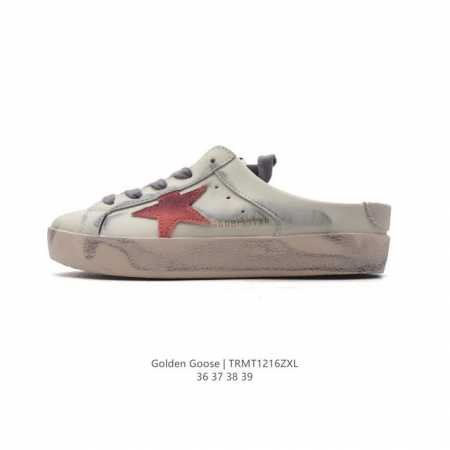 新款 Golden Goose Deluxe Brand Sstar来自意大利ggdb脏出天际的小脏鞋 包头半拖运动鞋 潮复古板鞋 一脚蹬休闲拖鞋，宋仲基欧巴各 - 点击图像关闭