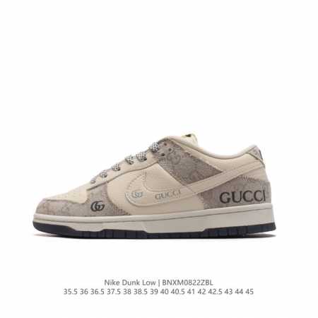 耐克 Nike Dunk Low Retro 运动鞋经典复古板鞋 Gucci联名。作为 80 年代经典篮球鞋款，起初专为硬木球场打造，后来成为席卷街头的时尚标杆 - 点击图像关闭