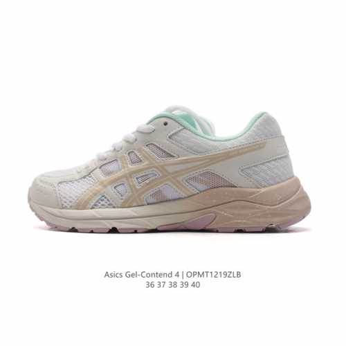 Asics 亚瑟士 2024新款女子gel-Contend 4缓震回弹透气跑步鞋。高颜值百搭入门级跑鞋多层网面织物+植绒材质构成了亚瑟士logo图案，具有很高的